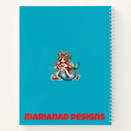 Christmas Mermaid Spiral Notebook – Editable Text ノートブック (裏面)