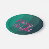 Christmas Merry and Bright Green Pink Party ペーパープレート (アングル)