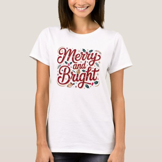 Christmas merry and bright pink red modern font tシャツ (正面)