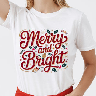 Christmas merry and bright pink red modern font tシャツ