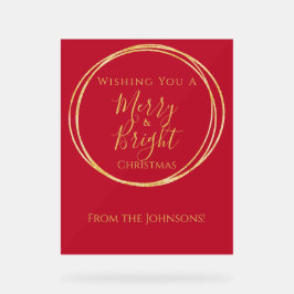 Christmas Merry and Bright Red Gold Party アクリルサイン