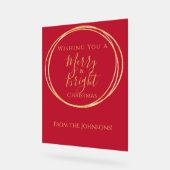 Christmas Merry and Bright Red Gold Party アクリルサイン (傾斜)