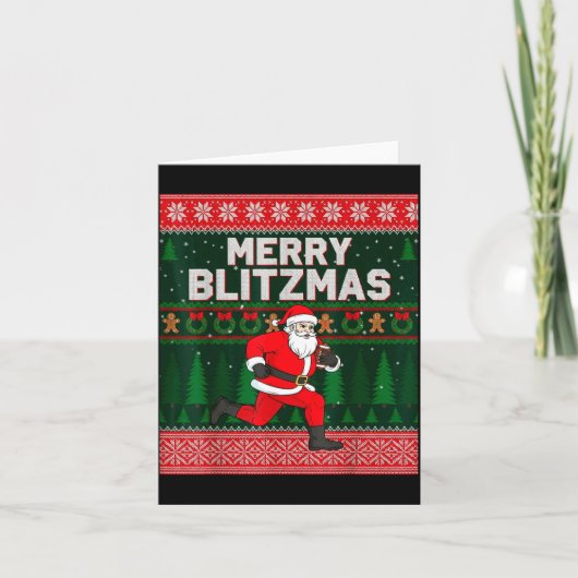 Christmas Merry Blitzmas Santa Football Ugly Sweat カード (正面)