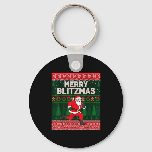 Christmas Merry Blitzmas Santa Football Ugly Sweat キーホルダー (正面)