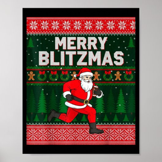 Christmas Merry Blitzmas Santa Football Ugly Sweat ポスター (正面)