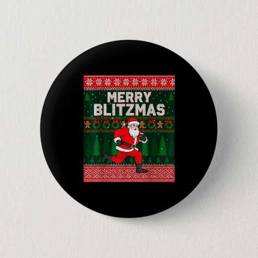 Christmas Merry Blitzmas Santa Football Ugly Sweat 缶バッジ (正面)