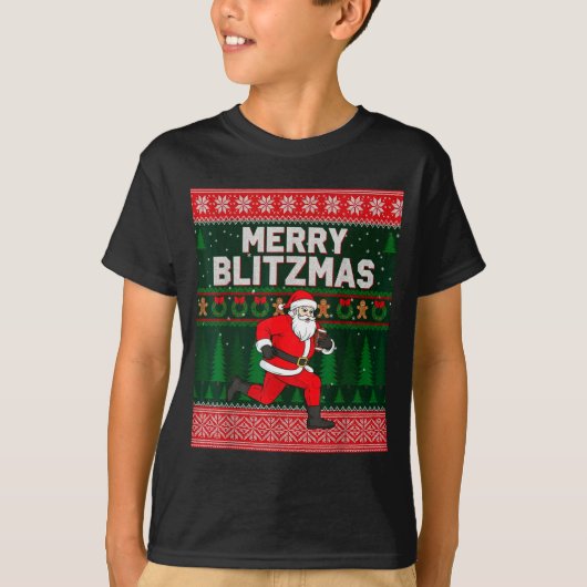 Christmas Merry Blitzmas Santa Football Ugly Sweat Tシャツ (正面)
