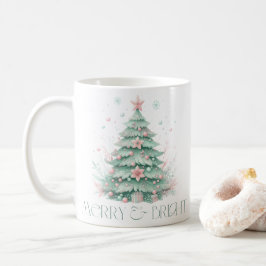Christmas Merry & Bright Christmas Tree Mint Pink コーヒーマグカップ