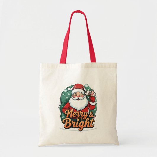 Christmas – “Merry & Bright Santa” トートバッグ (正面)