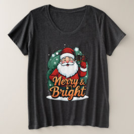 Christmas – “Merry & Bright Santa” プラスサイズTシャツ