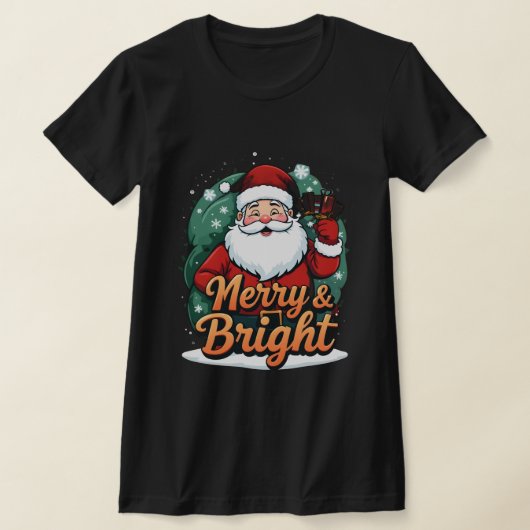 Christmas – “Merry & Bright Santa” Tシャツ (レイダウン)