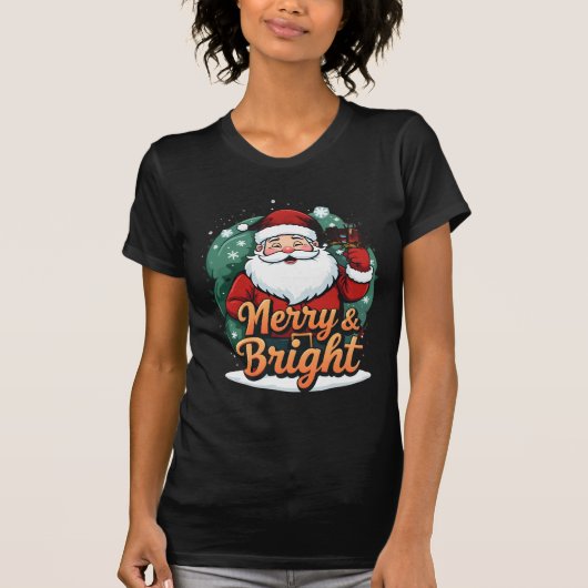 Christmas – “Merry & Bright Santa” Tシャツ (正面)