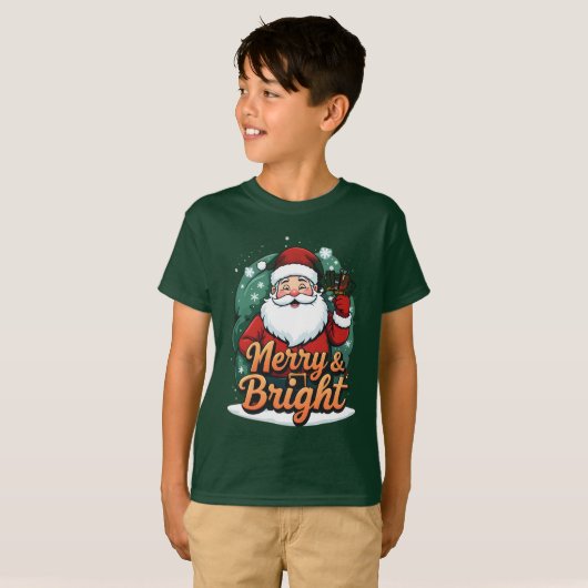 Christmas – “Merry & Bright Santa” Tシャツ (正面フル)