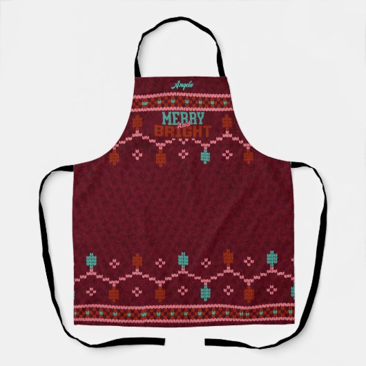 Christmas Merry & Bright Ugly Sweater Style エプロン (正面)