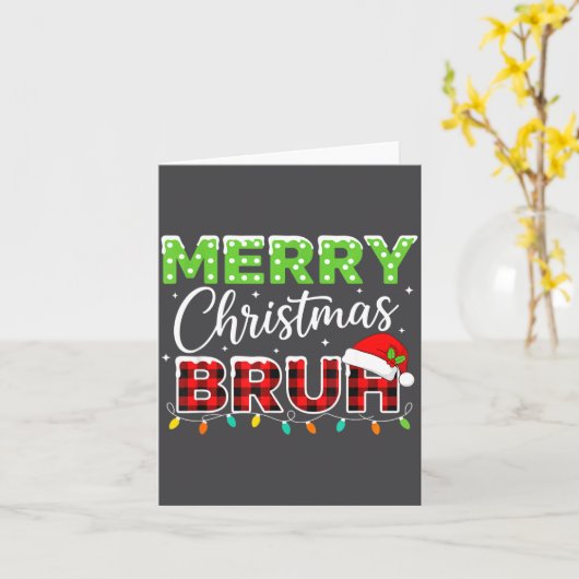 Christmas Merry Christmas Bruh Buffalo Plaid Santa カード (黄色い花)