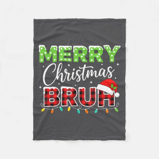 Christmas Merry Christmas Bruh Buffalo Plaid Santa フリースブランケット (正面)