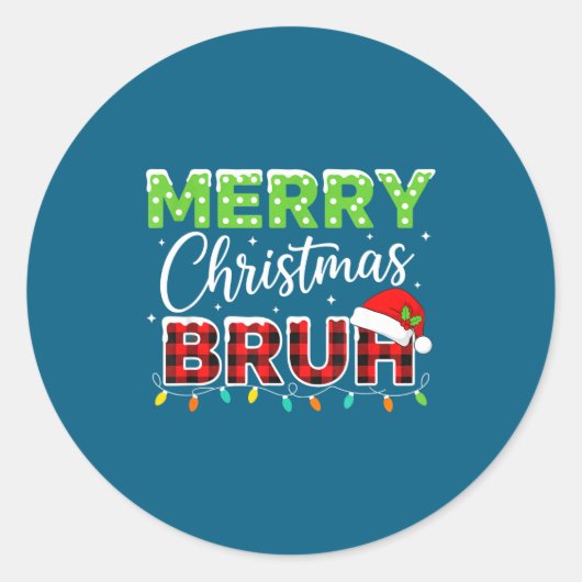 Christmas Merry Christmas Bruh Buffalo Plaid Santa ラウンドシール (正面)
