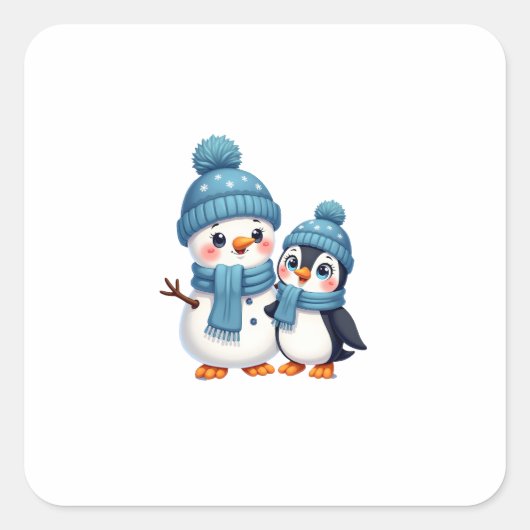 Christmas Merry Christmas For Gift Penguin Snowman スクエアシール (正面)