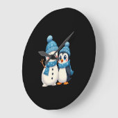 Christmas Merry Christmas For Gift Penguin Snowman ラージ壁時計 (傾斜)