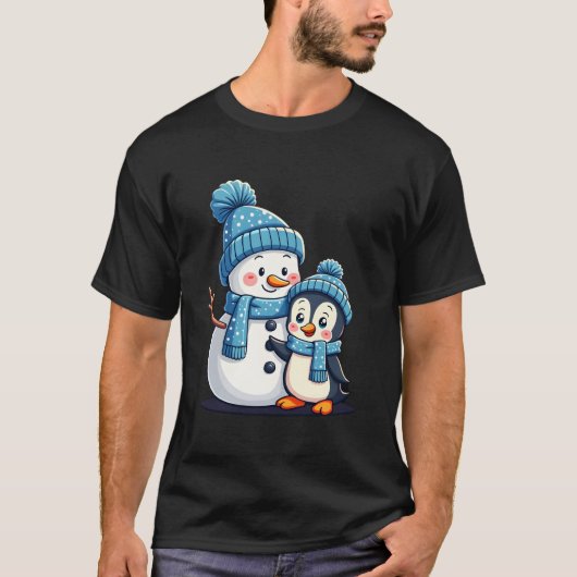 Christmas Merry Christmas For Gift Penguin Snowman Tシャツ (正面)