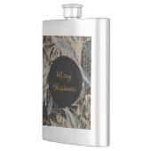 Christmas, Merry Christmas,Gold Blue Flowers Art  フラスク (左)