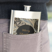 Christmas, Merry Christmas,Gold Blue Flowers Art  フラスク (インサイチュ)