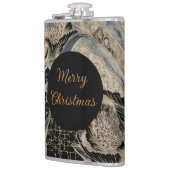 Christmas, Merry Christmas,Gold Blue Flowers Art  フラスク (左)