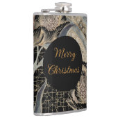 Christmas, Merry Christmas,Gold Blue Flowers Art  フラスク (右)