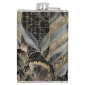 Christmas, Merry Christmas,Gold Blue Flowers Art  フラスク (裏面)