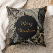 Christmas,Merry Christmas,Gold Blue Flowers Leaves クッション (ブランケット)