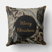 Christmas,Merry Christmas,Gold Blue Flowers Leaves クッション (裏面)