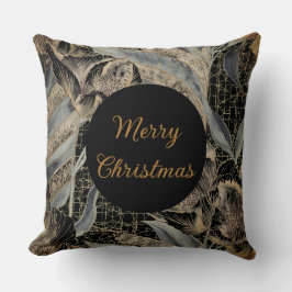 Christmas,Merry Christmas,Gold Blue Flowers Leaves クッション