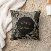 Christmas,Merry Christmas,Gold Blue Flowers Leaves クッション (ブランケット)