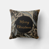 Christmas,Merry Christmas,Gold Blue Flowers Leaves クッション (裏面)