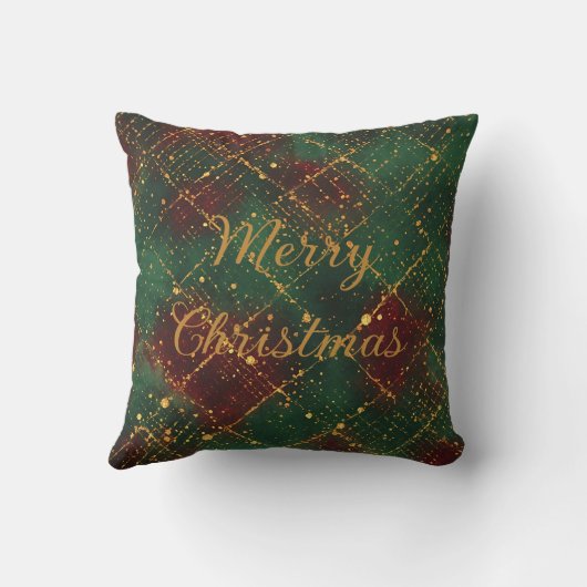 Christmas, Merry Christmas, Gold Red Green Pattern クッション (裏面)