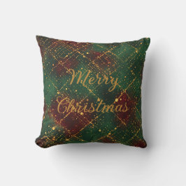 Christmas, Merry Christmas, Gold Red Green Pattern クッション