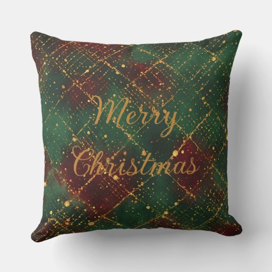 Christmas, Merry Christmas, Gold Red Green Pattern クッション (裏面)