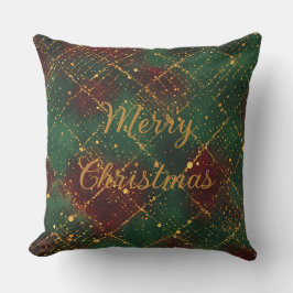 Christmas, Merry Christmas, Gold Red Green Pattern クッション