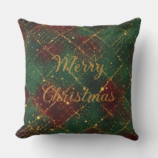 Christmas, Merry Christmas, Gold Red Green Pattern クッション (正面)