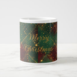 Christmas, Merry Christmas, Gold Red Green Pattern ジャンボコーヒーマグカップ