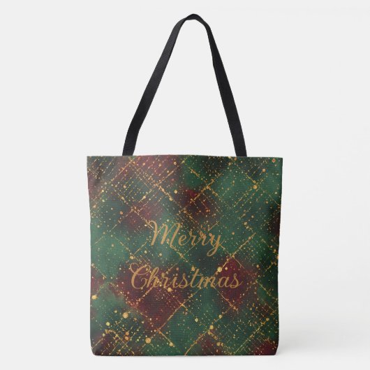 Christmas, Merry Christmas, Gold Red Green Pattern トートバッグ (正面)