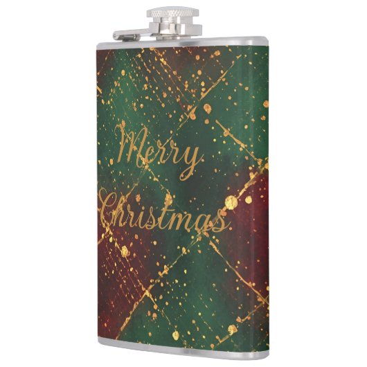 Christmas, Merry Christmas, Gold Red Green Pattern フラスク (左)