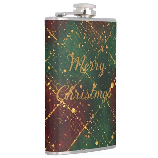 Christmas, Merry Christmas, Gold Red Green Pattern フラスク (右)