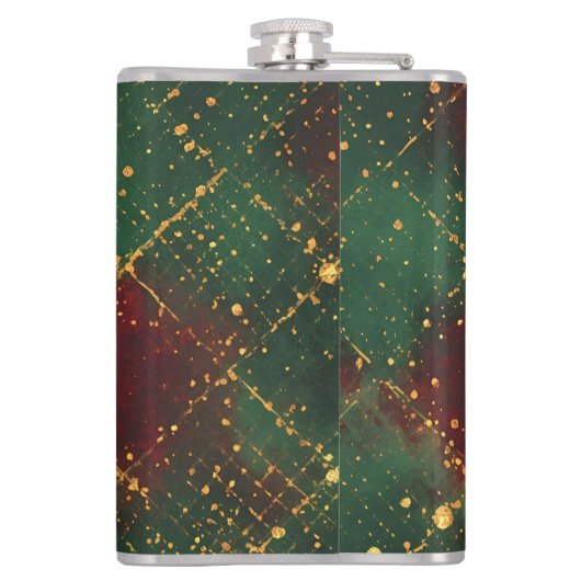 Christmas, Merry Christmas, Gold Red Green Pattern フラスク (裏面)