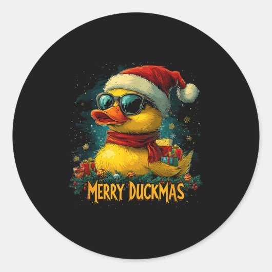 Christmas Merry Duckmas Funny Quackmas Pajama Duck ラウンドシール (正面)