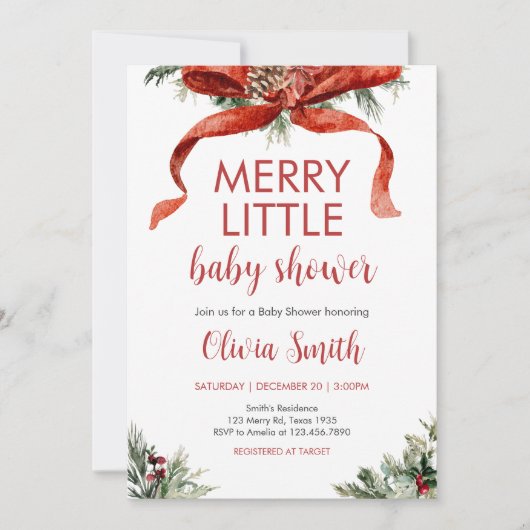 Christmas Merry Little Baby Shower  招待状 (正面)