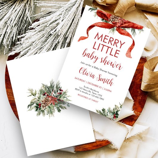 Christmas Merry Little Baby Shower  招待状