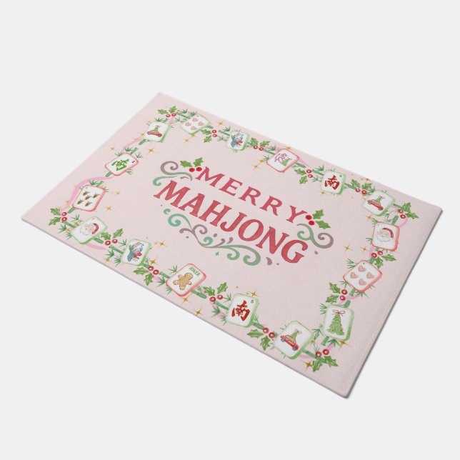 Christmas Merry Mahjong ドアマット (アングル)
