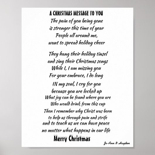 CHRISTMAS MESSAGE FOR INCARCERATED LOVED ONE ポスター (正面)