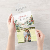 Christmas Message Watercolor Winter Scene オールインワン招待状 (貼ってはがせる)